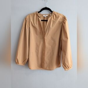 Vince Utility Collarless Mustard Button Up Shirt Tunic 100% Cotton S Long Sleeve